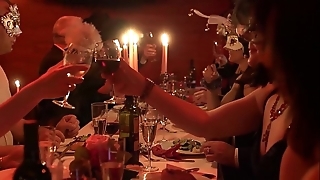 Adult swingers dining together with feasting